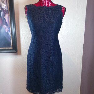 Adrianna Dress  Papell  4 Petite Cocktail party Lace Sleeveless Sheath Blue Wome